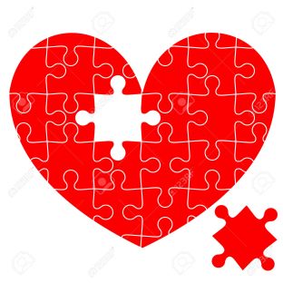 Jigsaw puzzle in the  red heart. Vector illustration.
